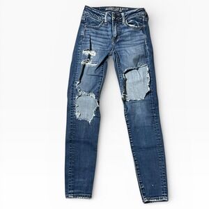American Eagle Skinny Jeans Distressed Ripped‎ Thrashed Stretch Size 00 Short